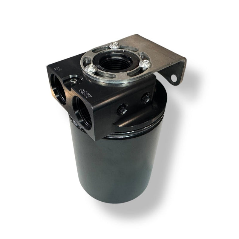 Billet Pro Shop remote oil filter mount, billet aluminum