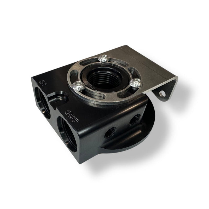 BPS remote oil filter mount with AN ports for race car oil systems