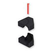 BPS mandrel bend cut jig exploded view: top half, bottom half with alignment pins, and stop tab